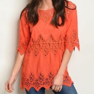 NWT Orange Crochet Detail Tunic Top Sz M